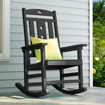 YITAHOME Patio Rocking Chair, Weather Resistant Plastic Outdoor Indoor Rocker Chairs with Oversized High Back,Adirondack Chair for Garden Lawn Yard Porch Fire Pit, Black