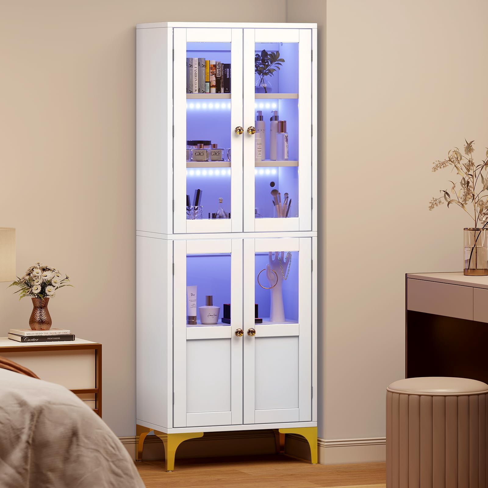 Tall Storage Cabinet With Doors & 3 Drawers - Freestanding Bathroom/Kitchen Organizer With Adjustable Shelves, White