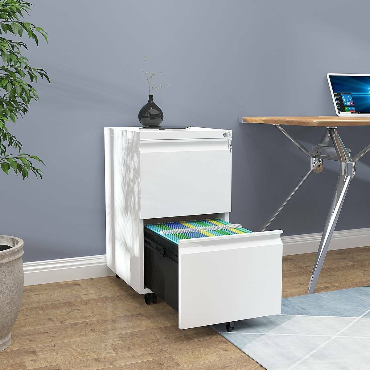 YITAHOME White File Cabinet 2 Deep Drawers Lockable Vertical Office ...