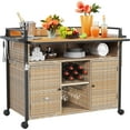 YITAHOME XL Outdoor Kitchen Wicker Island Rolling Cart Bar Table