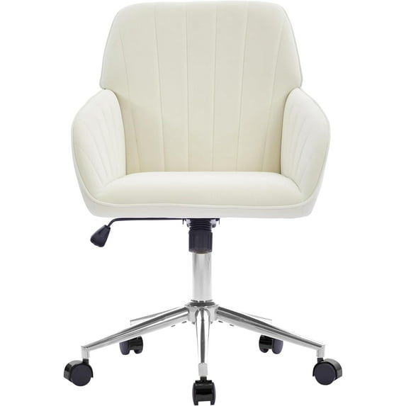 YITAI Velvet Office Desk Chair with Wheels and Silver Base,Modern Height Adjustable 360 Degree Swivel Upholstered Vanity Chairs with Arms for Living Room Bedroom, Study,White