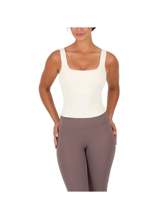 Active Square Neck Built-In Bra Tank Top for Women, Workout Sports Tank, Removable Cups, Yoga Gym