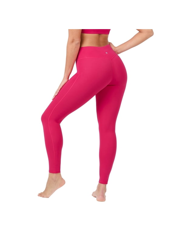 Active UltraLuxe High Waisted Leggings for Women, No Front Seam Tummy Control, Buttery Soft, Womens Yoga Pilates Gym, Raspberry Pink, L, 25"