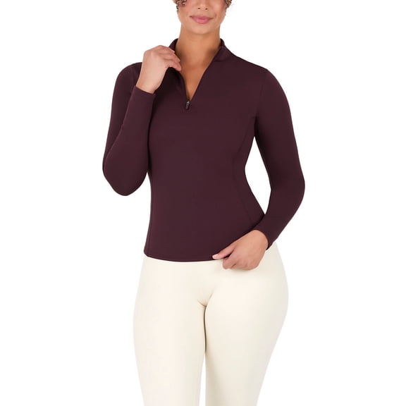 YITTY Active Women's Cold Weather Half-Zip Top, Dark Burgundy, L