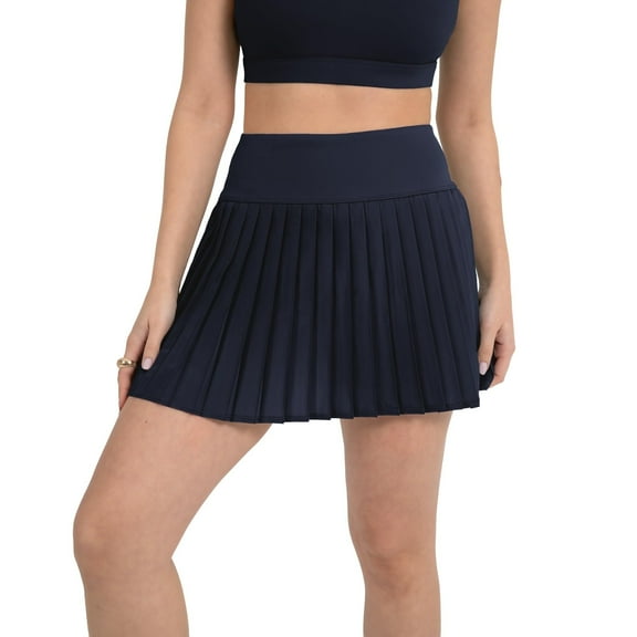 YITTY Active Women's Pleated Tennis Skirt with Built-in Short, Athleisure, 4-Way-Stretch, Deep Navy, M