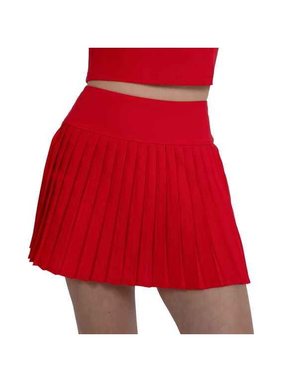 Active Women's Pleated Tennis Skirt with Built-in Short, Athleisure, 4-Way-Stretch, Heated Red, L