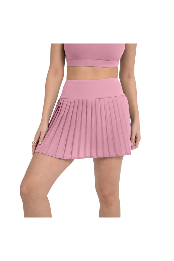 Active Women's Pleated Tennis Skirt with Built-in Short, Athleisure, 4-Way-Stretch, Pink Sorbet, XS