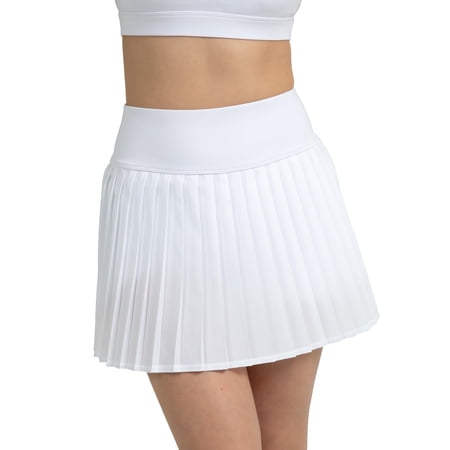 YITTY Active Women's Pleated Tennis Skirt with Built-in Short, Athleisure, 4-Way-Stretch, True White, L