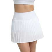 YITTY Active Womens Pleated Tennis Skirt with Built-in Short, Athleisure, 4-Way-Stretch, True White, M
