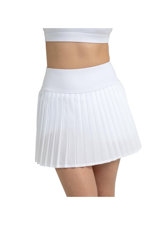 Active Women's Pleated Tennis Skirt with Built-in Short, Athleisure, 4-Way-Stretch, True White, M