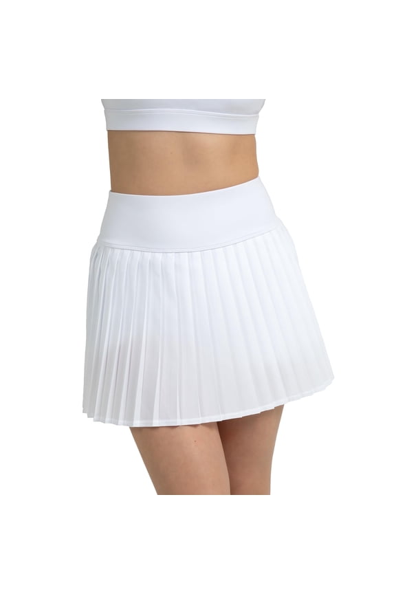 Active Women's Pleated Tennis Skirt with Built-in Short, Athleisure, 4-Way-Stretch, True White, XL