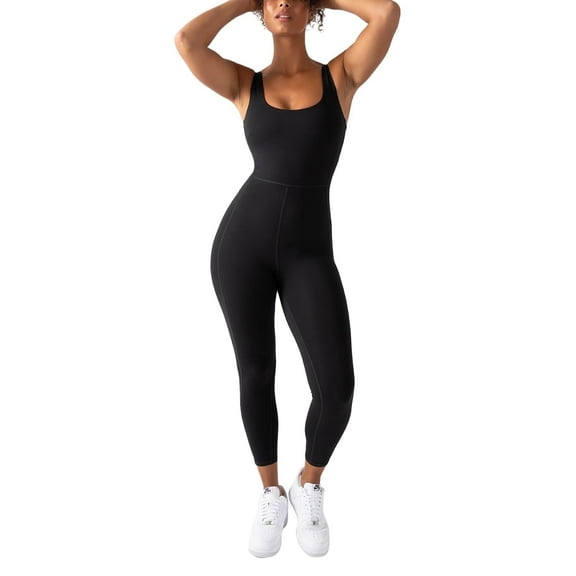 YITTY Active Women's UltraLuxe Built-In Bra Onesie, Athleisure, 4-Way-Stretch, Iconic Black, XS, 7/8 Length