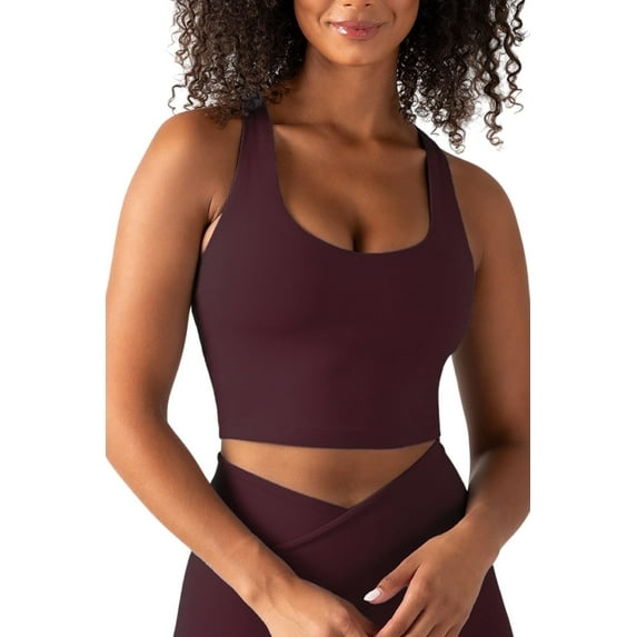 YITTY Active Women's UltraLuxe Built-in Bra Tank Top, Athleisure, 4-Way-Stretch, Burgundy, L