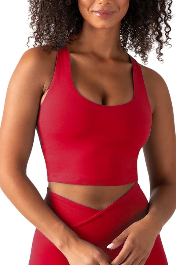 Active Women's UltraLuxe Built-in Bra Tank Top, Athleisure, 4-Way-Stretch, Heated Red, L