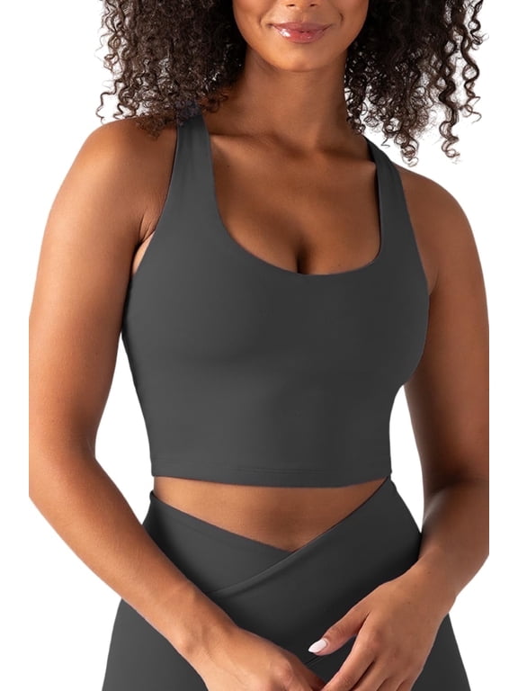 Active Women's UltraLuxe Built-in Bra Tank Top, Athleisure, 4-Way-Stretch, Onyx, M