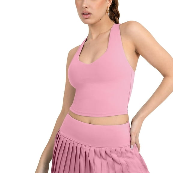 YITTY Active Women's UltraLuxe Built-in Bra Tank Top, Athleisure, 4-Way-Stretch, Pink Sorbet, XL