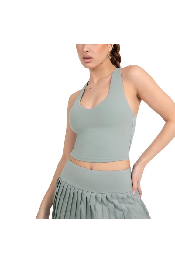 Active Women's UltraLuxe Built-in Bra Tank Top, Athleisure, 4-Way-Stretch, Sage Grey, 2X
