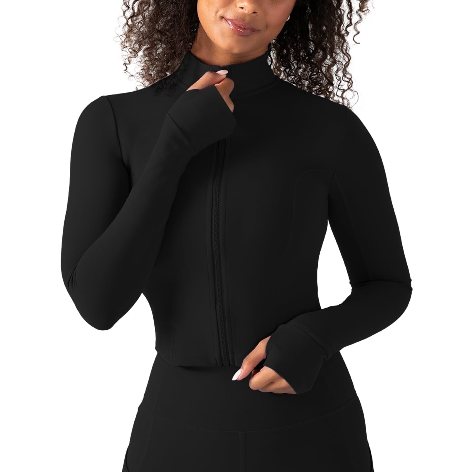 Active Women's UltraLuxe Cropped Full Zip Jacket, Athleisure, 4-Way-Stretch, Thumbholes, Iconic Black, M