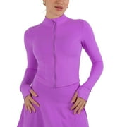 YITTY Active Women's UltraLuxe Cropped Full Zip Jacket, Athleisure, 4-Way-Stretch, Thumbholes, Deep Navy, M