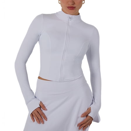 YITTY Active Women's UltraLuxe Cropped Full Zip Jacket, Athleisure, 4-Way-Stretch, Thumbholes, True White, M