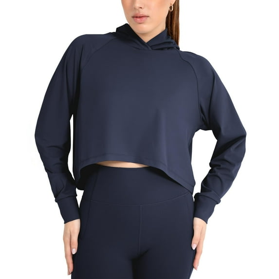 YITTY Active Women's UltraLuxe Cropped Hoodie – Soft Long Sleeve Sweatshirt, Lightweight (Activewear & Loungewear), Deep Navy, 4X