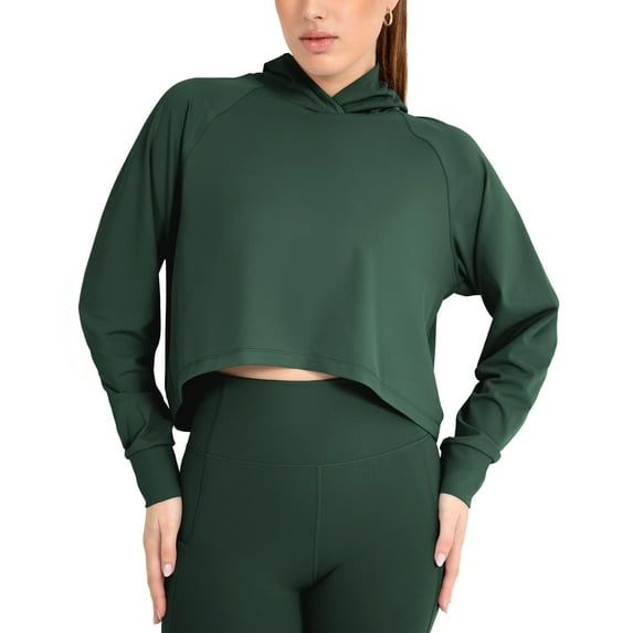 YITTY Active Women's UltraLuxe Cropped Hoodie – Soft Long Sleeve Sweatshirt, Lightweight (Activewear & Loungewear), Everpine, 4X