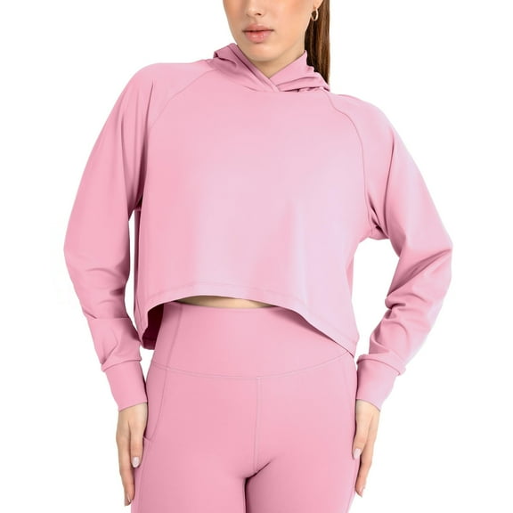 YITTY Active Women's UltraLuxe Cropped Hoodie – Soft Long Sleeve Sweatshirt, Lightweight (Activewear & Loungewear), Pink Sorbet, M