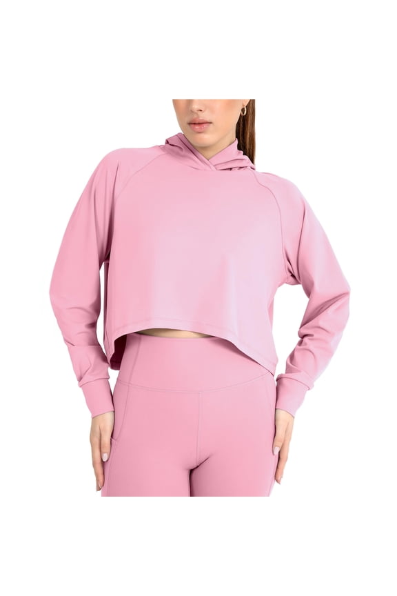 Active Women's UltraLuxe Cropped Hoodie – Soft Long Sleeve Sweatshirt, Lightweight (Activewear & Loungewear), Pink Sorbet, M