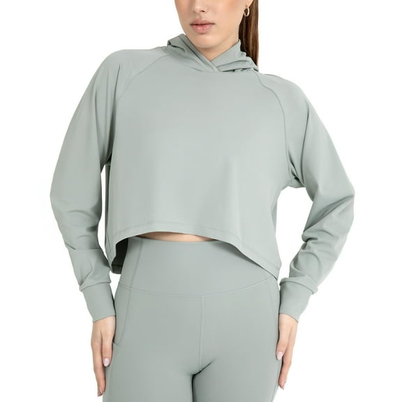 YITTY Active Women's UltraLuxe Cropped Hoodie – Soft Long Sleeve Sweatshirt, Lightweight (Activewear & Loungewear), Sage Grey, M