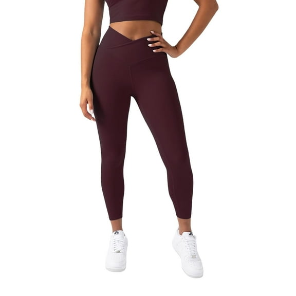 YITTY Active Women's UltraLuxe Crossover High-Waist Legging, Athleisure, 4-Way-Stretch, Burgundy, L, 7/8 Length