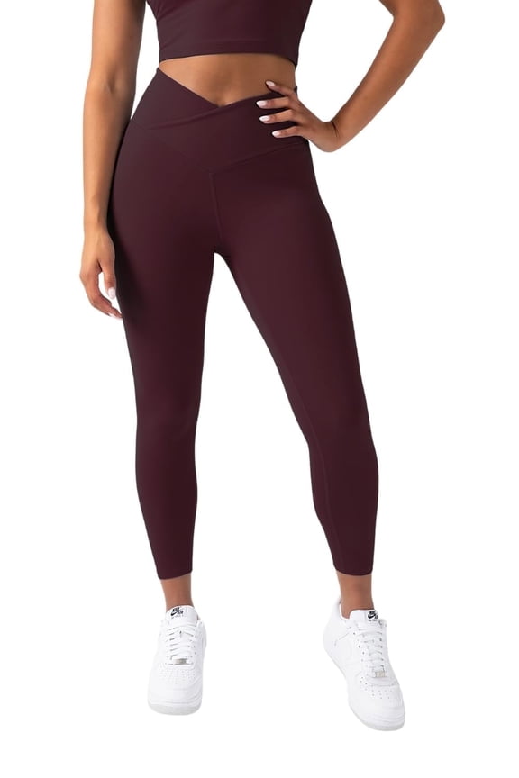 Active Women's UltraLuxe Crossover High-Waist Legging, Athleisure, 4-Way-Stretch, Burgundy, M, 7/8 Length