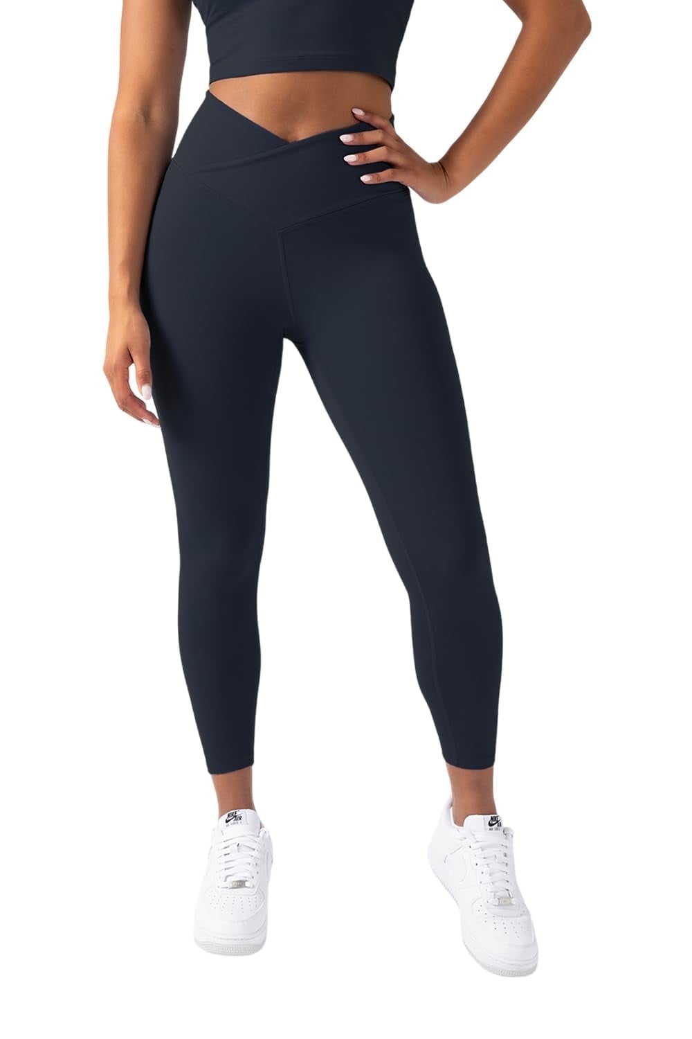 Active Women's UltraLuxe Crossover High-Waist Legging, Athleisure, 4-Way-Stretch, Deep Navy, M, 7/8 Length