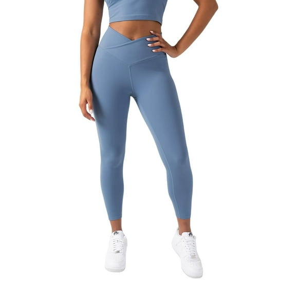 YITTY Active Women's UltraLuxe Crossover High-Waist Legging, Athleisure, 4-Way-Stretch, Elemental Blue, M, 7/8 Length