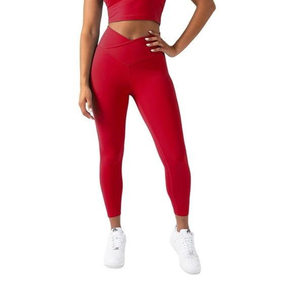 YITTY Active Women's UltraLuxe Crossover High-Waist Legging, Athleisure, 4-Way-Stretch, Heated Red, L, 7/8 Length