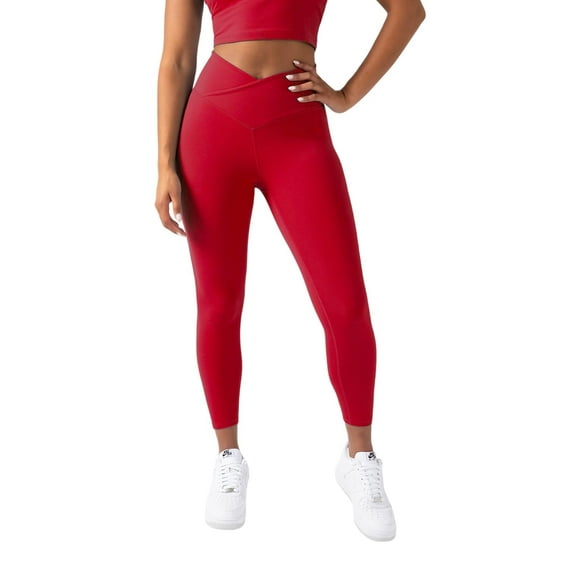 YITTY Active Women's UltraLuxe Crossover High-Waist Legging, Athleisure, 4-Way-Stretch, Heated Red, M, 7/8 Length