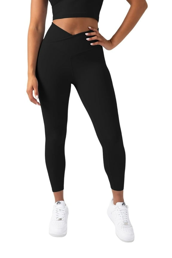 Active Women's UltraLuxe Crossover High-Waist Legging, Athleisure, 4-Way-Stretch, Iconic Black, M, 7/8 Length