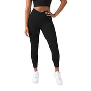 YITTY Active Womens UltraLuxe Crossover High-Waist Legging, Athleisure, 4-Way-Stretch, Iconic Black, M, 7/8 Length