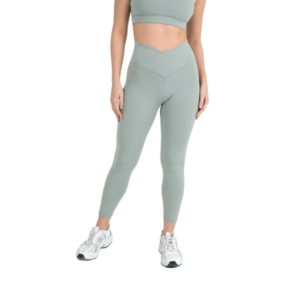 YITTY Active Women's UltraLuxe Crossover High-Waist Legging, Athleisure, 4-Way-Stretch, Sage Grey, M, 7/8 Length