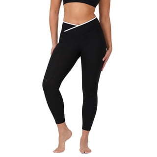 YITTY Active Women's UltraLuxe Crossover High-Waist Legging with Contrast Trim, Athleisure, 4-Way-Stretch, Iconic Black/True White, XL, 7/8 Length