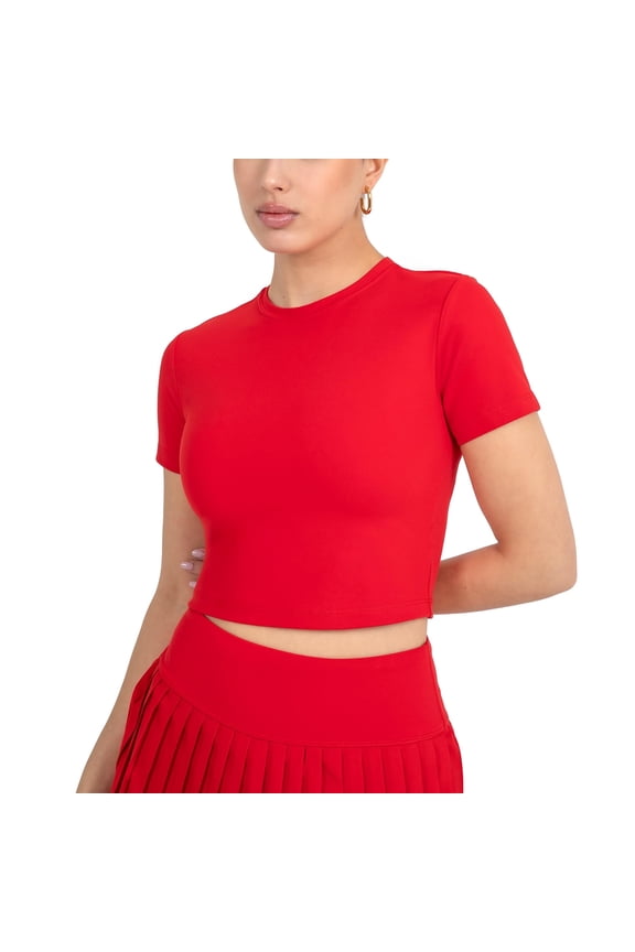 Active Women's UltraLuxe Essential Crop Tee, Athleisure, 4-Way-Stretch, Heated Red, S