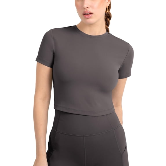 YITTY Active Women's UltraLuxe Essential Crop Tee, Athleisure, 4-Way-Stretch, Onyx, 3X