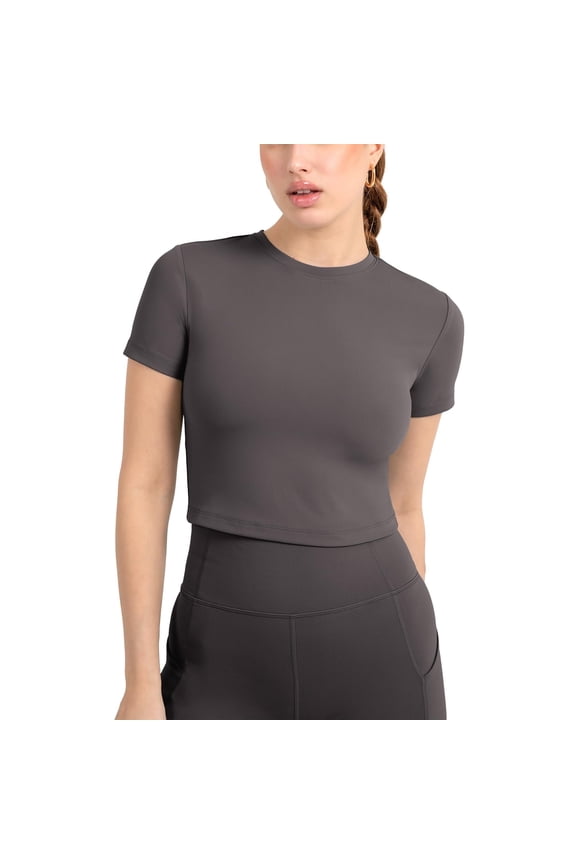 Active Women's UltraLuxe Essential Crop Tee, Athleisure, 4-Way-Stretch, Onyx, XL