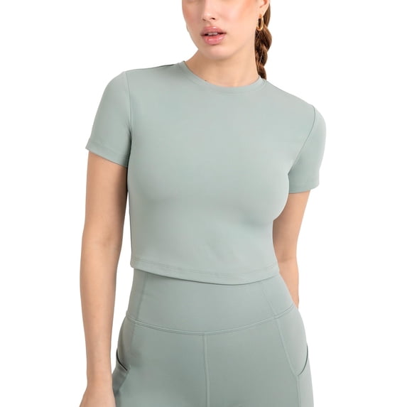 YITTY Active Women's UltraLuxe Essential Crop Tee, Athleisure, 4-Way-Stretch, Sage Grey, 4X