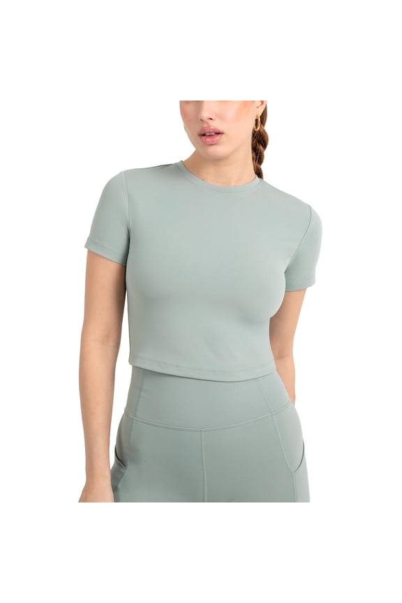 Active Women's UltraLuxe Essential Crop Tee, Athleisure, 4-Way-Stretch, Sage Grey, L