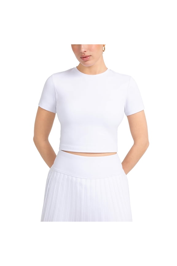 Active Women's UltraLuxe Essential Crop Tee, Athleisure, 4-Way-Stretch, True White, XL