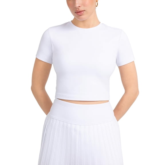 YITTY Active Women's UltraLuxe Essential Crop Tee, Athleisure, 4-Way-Stretch, True White, XS