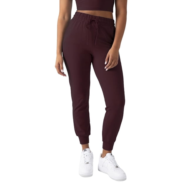 YITTY Active Women's UltraLuxe High-Waist Jogger Pant, Athleisure, Draw-String, Breathable, Pockets, Burgundy, M, Regular