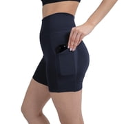 YITTY Active Womens UltraLuxe High Waist Pocket Biker Shorts   3"/6" Tummy Control, Compression, Breathable & Activewear, Deep Navy, 2X, 6"