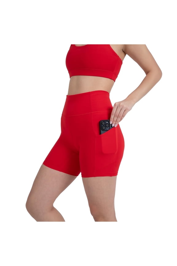 Active Women's UltraLuxe High Waist Pocket Biker Shorts – 3"/6" Tummy Control, Compression, Breathable & Activewear, Heated Red, XXL, 6"