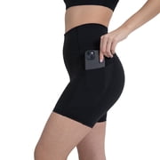 YITTY Active Womens UltraLuxe High Waist Pocket Biker Shorts   3"/6" Tummy Control, Compression, Breathable & Activewear, Iconic Black, M, 6"